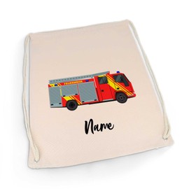 GRAVURZEILE Printed Gym Bag - Cartoon Fire Brigade Design and Name of Choice - Sports Bag Backpack Daypack Gym Bag with Drawstring - for School & Leisure Sports - for Boys and Girls - 12 Litres 33 x