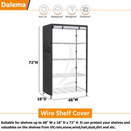 Dalema Dalema Waterproof Shelf Cover,600D Heavy Duty Dustproof Storage Wire Rack Covers,Outdoor Shelving Covers for Wire Shelves with Zipper 48''x18''x72'',Black,Cover Only