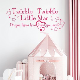 Pink Twinkle Twinkle Little Star Wall Stickers, sacinora Warm English Phrases Wall Decals Removable Vinyl Peel and Stick for Kids Baby Nursery Toddler Room Kindergarten Art Home Decorations