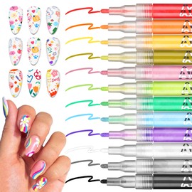 ZHISHUDL 12 Color Nail Art Markers Pens Set Nail Polish Pens for Painting Nails Art Quick Dry Waterproof Nails Art Marker Pen Kit for Home DIY Nail Art Design