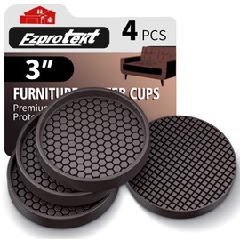 Ezprotekt 3” Rubber Anti Slip Furniture Pads for Hardwoods Floors, 4 Pcs Round Non Slip Furniture Coasters, Furniture Leg Floor Protectors Caster Cups for Sofa Couch Bed (Brown)