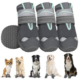 SlowTon Dog Shoes for Large Small Medium Dogs - Waterproof Dog Boots for Summer Hot Pavement, Paw Protector for Outdoor Walking Winter Snow, Anti-Slip Rubber Dog Booties for Hardwood Floor (Grey, 4)