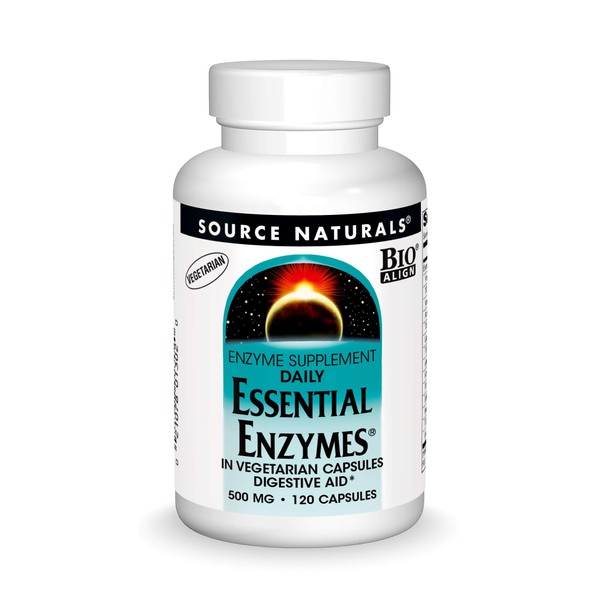 Source Naturals Essential Enzymes 500mg Bio-Aligned Multiple Enzyme Supplement Herbal Defense for Digestion, Gas, Constipation & Bloating Relief - Supports Immune System* - 120 Vegetarian Capsules