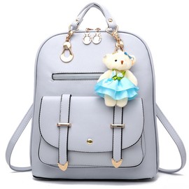 FiveloveTwo Fashion Backpack PU Leather Women Girls Backpack Purse Shoulder Hobo Bag Satchels Top-Handle Bags Light Grey