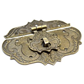 2 Pcs Decorative Hasp Latches Vintage Bronze Hook Lock with Clasp Closure for Jewelry Case Wooden Box Chest Cabinet Cupboard Furniture Small Size (Length:3", Height:2-1/4")