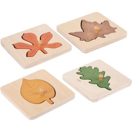 Kisangel Toddler Toys Preschool Puzzles 4pcs Wooden Leaf Shape Puzzle Leaf Wooden Jigsaw Puzzles Educational Learning Stem Toys for Birthday Gift Early Education School Montessori Puzzle Wooden Toys