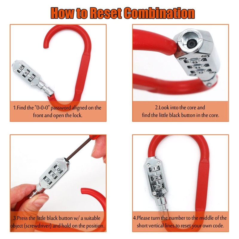 Combination Carabiner Clips,V-Resourcing Resettable 3 Dial Digit Combination Lock Carabiner
