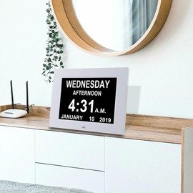 Pokanic Digital Calendar Date Multi Alarm Clock 8 inch Large Display Auto-Dimming Electic Desk Table Wall Mount Office, Home, Kitchen, Room, School, Bedroom, Living Room (White)