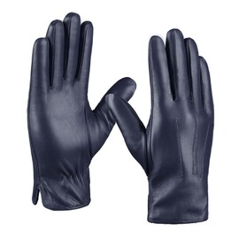 MGGMOKAY Men's Cashmere Lined Leather Gloves, Navy (touchscreen), M