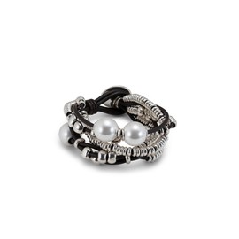 Uno de 50 PUL0578MT Women's Bracelet Leather Metal Mix Silver Polished, 15 centimetres, Leather Metal, Pearl