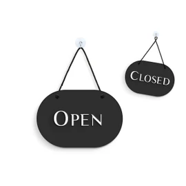 3DP Signs | Stylish Oval Black - Open/Closed Door Sign [OC35] - Double-Sided Hanging Door Plate - Reversible Open Closed Business Shop Window Sign for Bar Pubs, Restaurants and Shops