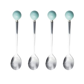 Stainless Steel Coffee Spoon,Teaspoon,Sugar Spoon,Korean Dessert Spoon with Ceramic Ball, Spoons 4 Pieces 5.5 Inches Blue