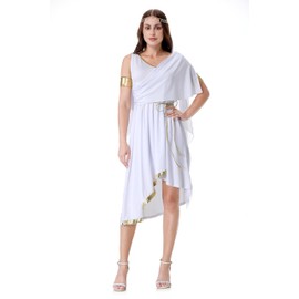 Colorful House White Goddess Dress Costume Wowen Ancient Greek Costume Adult Goddess Athena Costume(X-Large,Elegant White)
