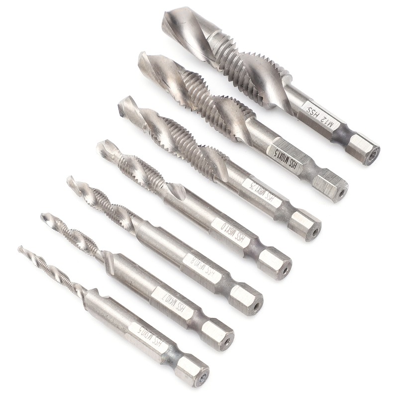 7Pcs Tap Set 1/4 Hex Shank Metric Drilling and Tapping
