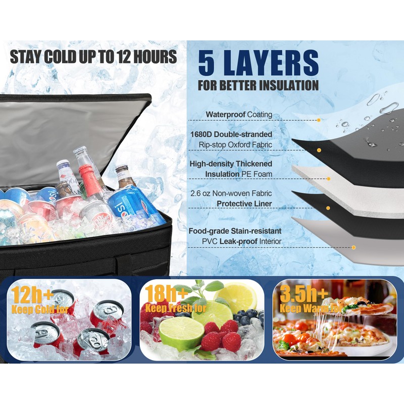 MyLifeUNIT 80 Cans Insulated Cooler Bag for Food & Pizza