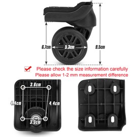 Volein Suitcase Replacement Wheels Black Suitcase Wheels Swivel Wheels Luggage Wheels with 4 Screw Holes, V044-b, 2 pairs, Suitcase replacement wheels