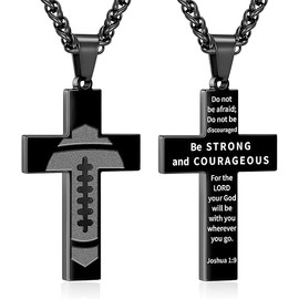 GLITTO Football Cross Necklace for Kids Men Teen Boys, Inspirational Bible Verse Religious First Communion Confirmation Baptism Christian Gift
