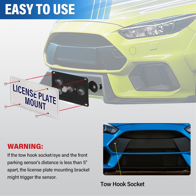 Steel No-Drill Front Bumper License Plate Bracket – Anti-Theft Tow