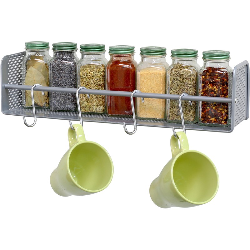 SimpleHouseware Wall Mounted Spice Rack, Silver, Set of 2