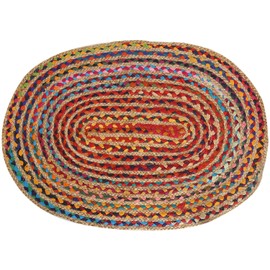 Chindi Jute Rug for Bedroom and Living Room Decor Cotton Woven Braided Boho Colorful Carpet ( Multicolor, Oval, 3x5 Feet )