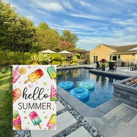 Wodison Hello Summer Garden Flag 12x18 Inch Double Sided for Outside，Colorful Popsicles Ice cream Burlap Yard Flag Holiday Summer Outdoor Decoration