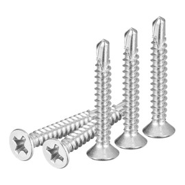 DTGN 50Pcs ST3.5x25mm Self Drilling Screws, 410 Stainless Steel Flat Head Phillips Sheet Metal Screw - Good for Wood to Metal, Furniture - Silver
