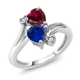 Gem Stone King 925 Sterling Silver Red Created Ruby Blue Created Sapphire Ring For Women (1.79 Cttw, Heart Shape 6MM, Gemstone July Birthstone, Available In Size 5, 6, 7, 8, 9)