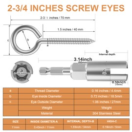 304 Stainless Steel Screw Hooks, Metal Hooks, Heavy Duty Screw Eye Hooks, Wooden Clamp Ring Eye Hooks, Hammock Holders, Eye Bolts (M4Hook 26 Pieces)