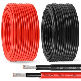 MOOKEERF Solar Panel Wire 10 AWG(6mm²) - Solar Extension Cable 60Ft Black & 60Ft Red 10 Gauge Tinned Copper PV Wire for Outdoor Automotive RV Solar Panel Boat Marine (Black+Red)