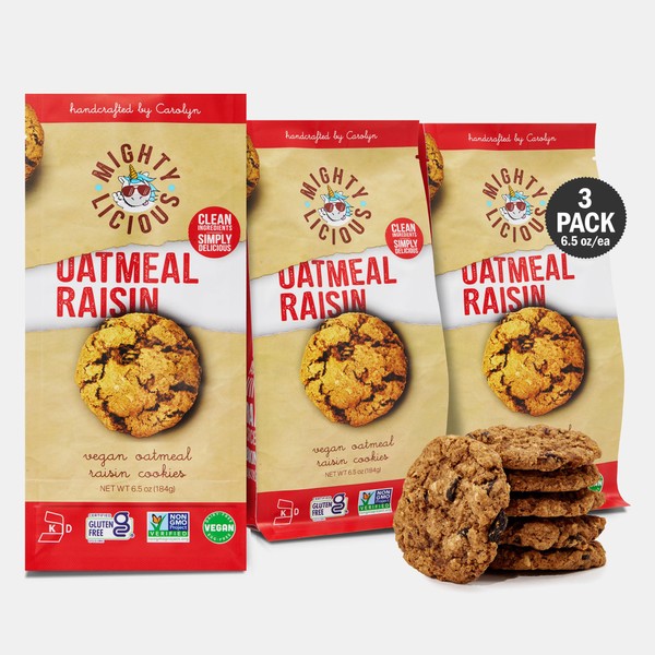 MIGHTYLICIOUS Handcrafted Vegan Spicy Oatmeal Raisin Cookies – Gluten-Free, Dairy-Free,