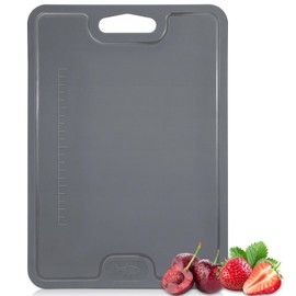 Chopping Board, Double Sided TPU Flexible Cutting Board with Scale and Handle, Non-Slip BPA Free Chopping Board with Deep Drip Juice Groove, Dishwasher Safe Chopping Boards for Kitchen, Grey Black
