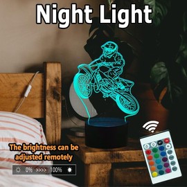 Cool Motorcycle Man 3D Illusion Lamp with 16 Colors Night Light Gradient ABS Base Flash LED Dimming Table Lamp with Remote Control Creative Festival Birthday Gifts for Boys Sports Fans Room Decor