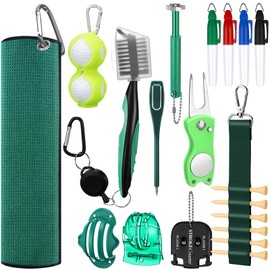 Syhood 21 Pcs Golf Cleaning Kit Accessories Golf Brush, Towel, Groove Sharpener, Divot Repair Tool, Ball Alignment Gift for Christmas Portable Tool for Men or Women (Green)