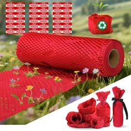 Honeycomb Packing Paper, 12"x150' Red | Perforated Honeycomb Packing Paper Recyclable Moving Supplies for Shipping & Moving | Plastic-Free Alternative to Bubble Cushion Wrap with 36 Fragile Stickers