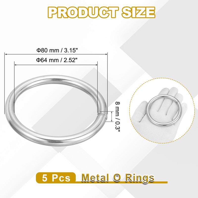 Metal O Rings 3" OD, 2.5" ID, 0.31" Thick 304