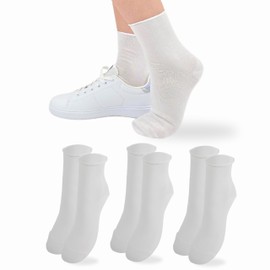 LEON D'ORO Women's Socks Cotton Without Elastic 6 Pairs Socks Fashion Patterned Socks Women's Short Socks, 520 - 3 pairs white, 2.5-7.5