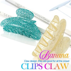 Banatra Acrylic Hair Claw Clips Medium Hair Claw Cute Clip Claws Non Slip Hair Accessories for Women and Girls (2 PCS) (Navy Blue+Beige)