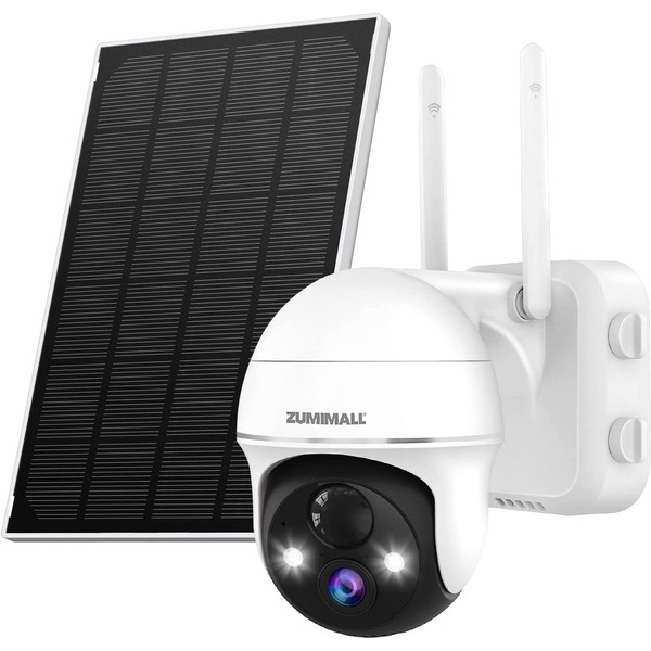 ZUMIMALL Outdoor Security Camera, Wireless WiFi Pan Tilt 360° View Camera, 15000mAh Solar Powered Camera for Home Security, PIR Motion Detection, 2-Way Talk, Waterproof, Encrypted SD/Cloud