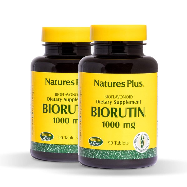 NaturesPlus Biorutin 1000 mg - 90 Tablets, Pack of 2 - Bioflavonoid & Rutin Complex - Supports Vascular Function & Circulation - Vegetarian, Gluten Free - 180 Total Servings