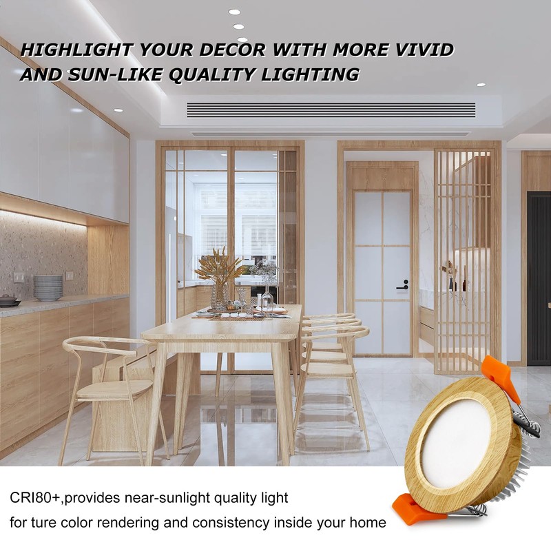 YGS-Tech 2 Inch LED Recessed Lighting, Wood Grain Style Dimmable