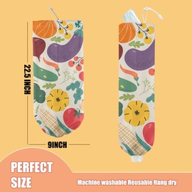 Vegetables Plastic Bag Holder, Wall Mount Grocery Bag Holder, Plastic Storage bag, Pull Rope Free Adjustment, Plastic Bag Holders for Grocery Bags, Plastic Bag Dispenser for Home Kitchen