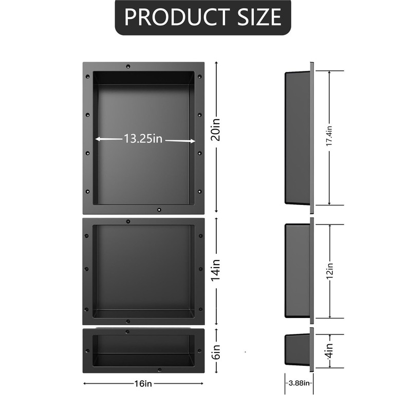 XZETORA Shower Niche SMC Material 40(20+14+6) X16in Niche for Shower