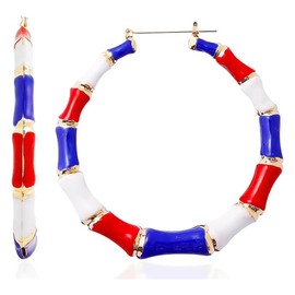 4th of July Outfits for Women Bamboo Earrings for Women 90s Independence Day Earrings Bamboo Hoop Earrings Patriotic Earrings Red White and Blue Earrings 4th of July Outfits for Women Shirts Accessories…