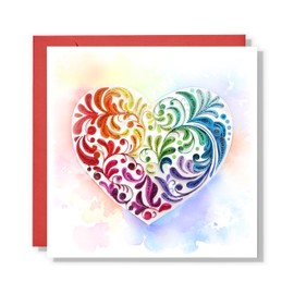 QUILLCRAFT Multicolor Love Heart Greeting Card, Artful Quilled Quilling Card For Wedding, Anniversary, Birthday, Mothers Day, Valentine, for Him Her Friend Parents Couple Boyfriend Girlfriend (Heart)