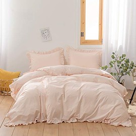 Simple&Opulence Kids 100% Organic Cotton Duvet Cover Twin(68"x 86")- 2 Pieces(1 Comforter Cover, 1 Frilled Pillowcase)- Rose Pink- Light Weight Girls Bedding Set with Ruffled