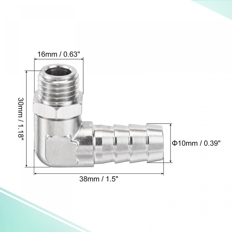 sourcing map Nickel-Plated Copper Hose Barb Fitting Elbow 10mm Barbed