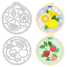 BENECREAT 2pcs Fruit Patch Cutting Dies, Strawberry Lemon Embroidery Hoop Stencils Decorative Embossing Stencils for Scrapbooking, Photo Album, Greeting Card Making, 0.8mm Thick
