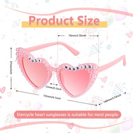 Etercycle Pink Heart Sunglasses, Just Married Pearl Cute Glasses for Women, Bride Engagement Gifts Sun Glasses For Bachelorette Party Accessories
