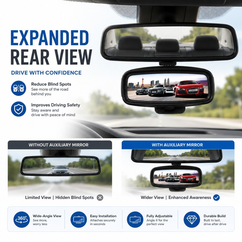 360° Adjustable Blind Spot Mirror for Cars – Wide-Angle Convex