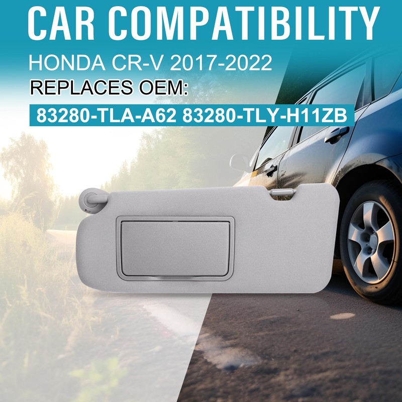 Grey Left Driver Side Sun Visor with Mirror Compatible with